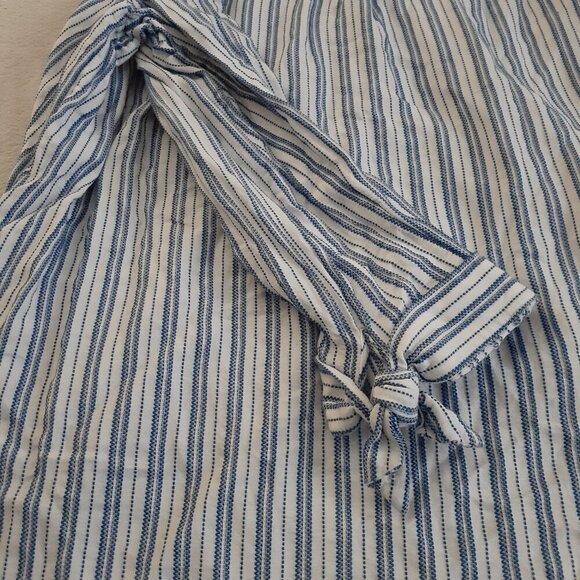 J. Crew Factory Women's Size XXL White Blue Stripe Tie Sleeve Button Up Shirt - Picture 10 of 14